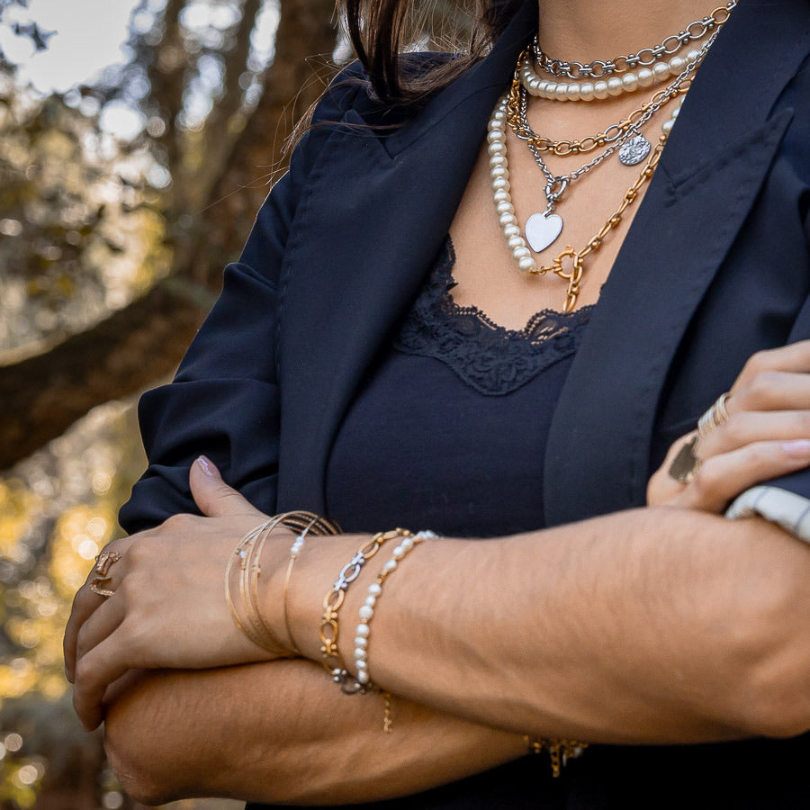 Collier mailles rondes argentées et dorées