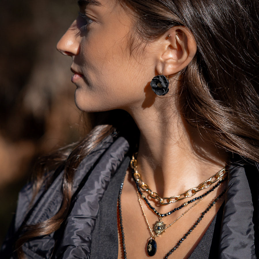 Boucles d’oreilles fleurs noires