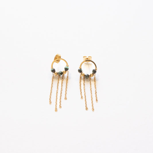 Anneaux tissés de perles turquoise africaine et chaînes