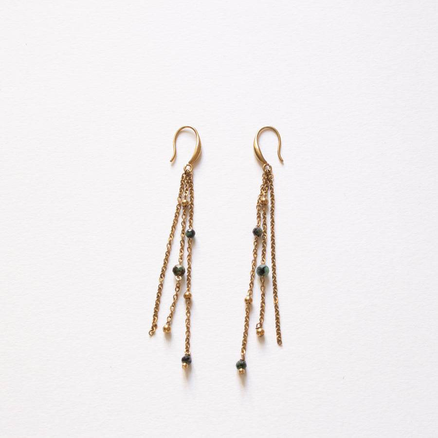 Boucles d'oreilles pendantes chaine et turquoise africaine