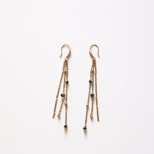 Boucles d'oreilles pendantes chaine et turquoise africaine