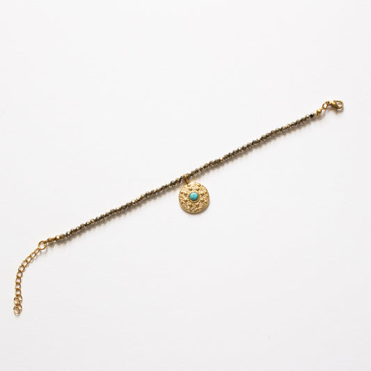 Bracelet hématite dorée et pendentif turquoise