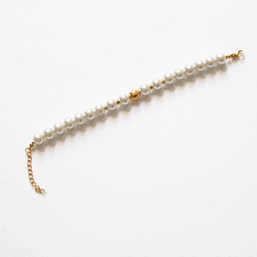 Bracelet perles de verre cirées blanches