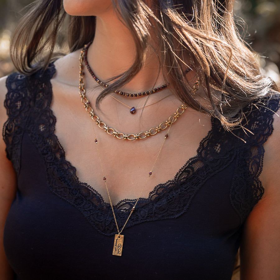 Collier perles grenat