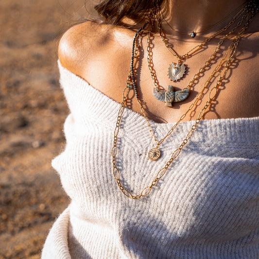 Collier mailles trombones et coeur sacré