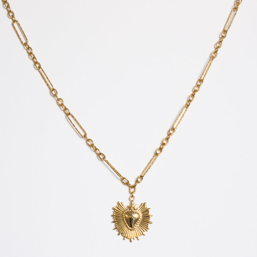 Collier mailles trombones et coeur sacré