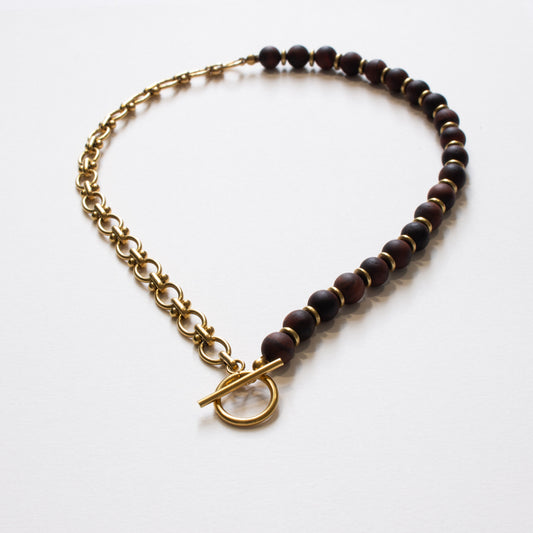 Duo chaine et perles oeil de taureau