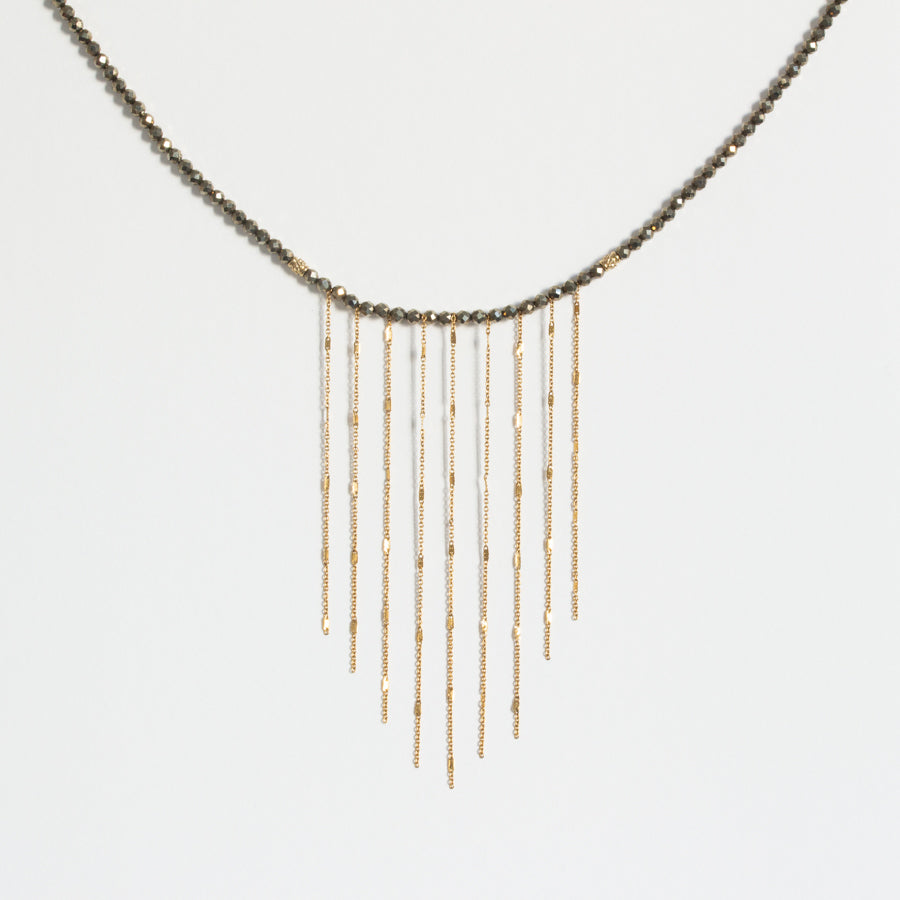 Collier perles et franges chaine