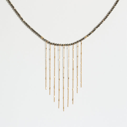 Collier perles et franges chaine