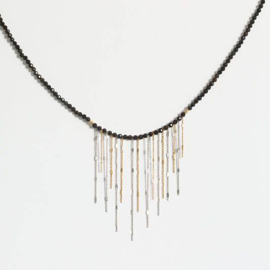 Collier onyx franges or et argent