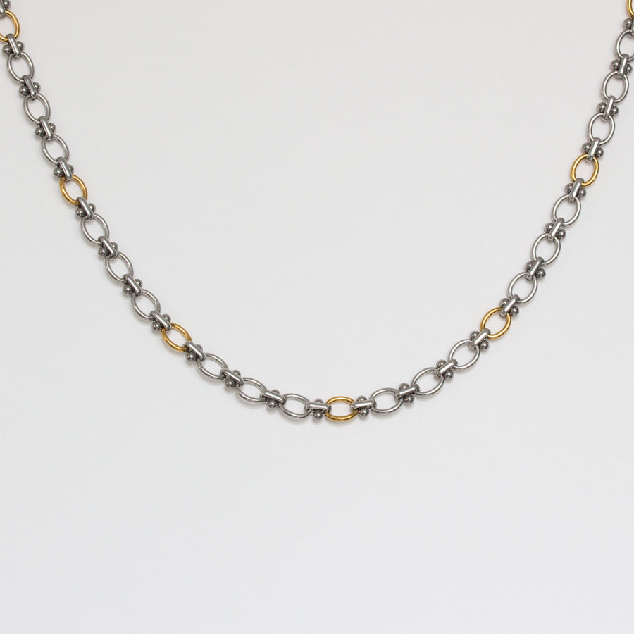 Collier mailles rondes argentées et dorées