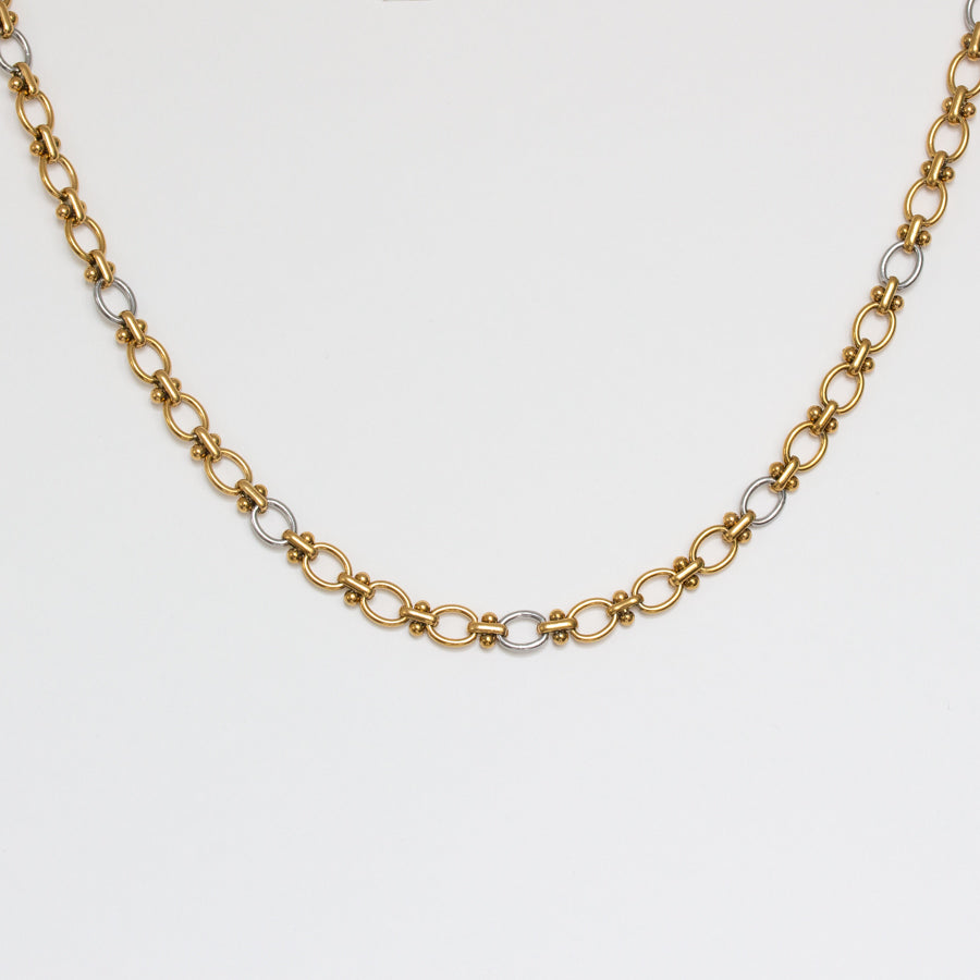 Collier mailles rondes dorées et argentées