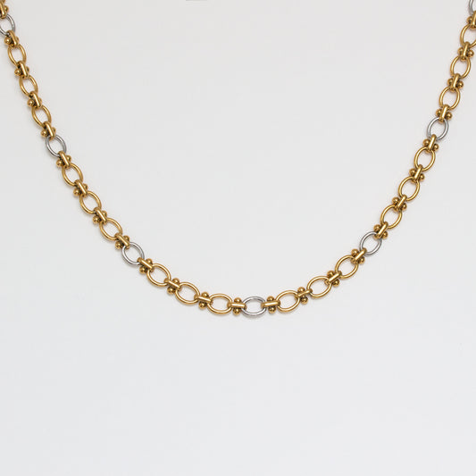 Collier mailles rondes dorées et argentées