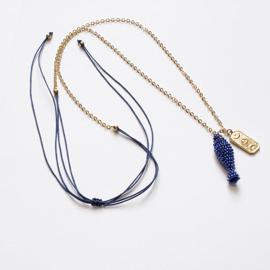Sautoir réglable et pendentif poisson bleu