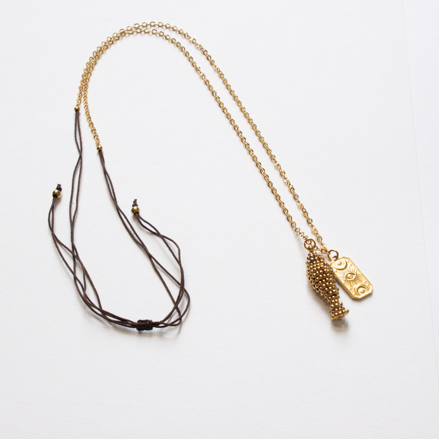 Sautoir réglable et pendentif poisson perlé