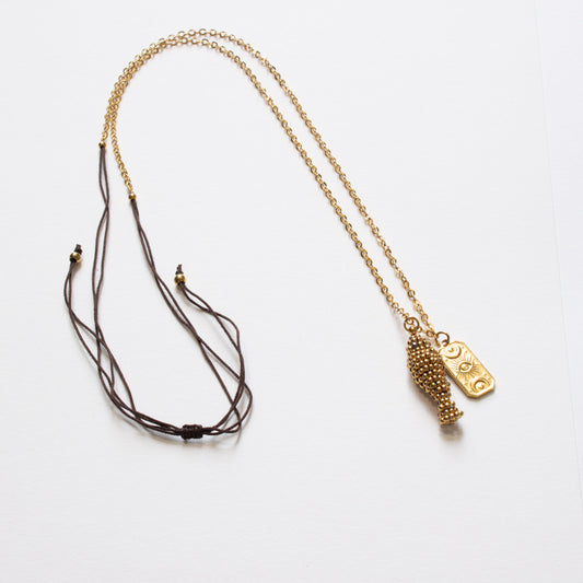 Sautoir réglable et pendentif poisson perlé