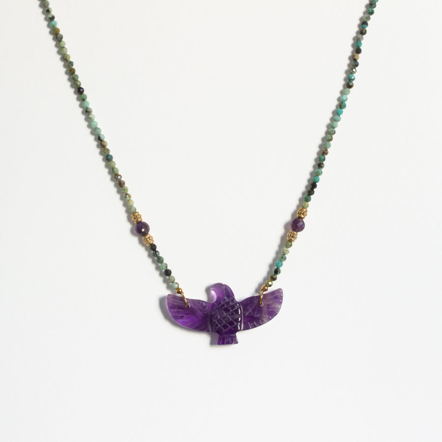 Collier aigle améthyste et turquoise