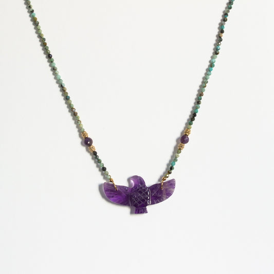 Collier aigle améthyste et turquoise