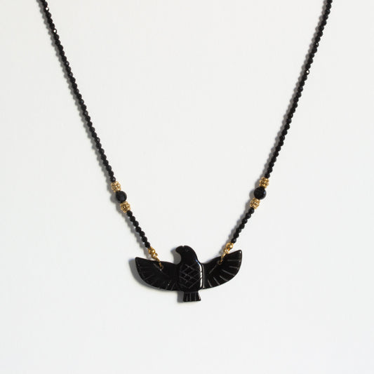 Collier aigle en obsidienne
