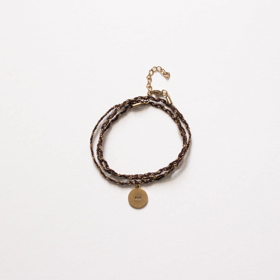 Bracelet tressé chaine et cordon trois tours