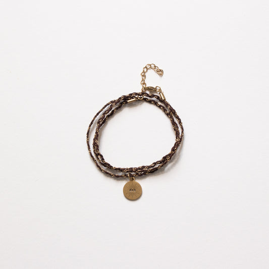 Bracelet tressé chaine et cordon trois tours