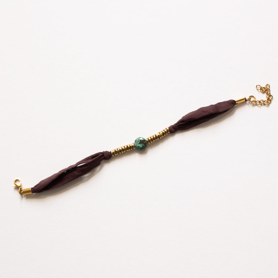 Bracelet soie japonaise et pierre turquoise
