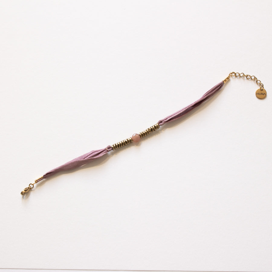 Bracelet soie japonaise rose et pierre de soleil