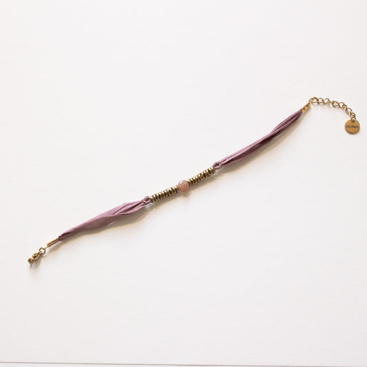Bracelet soie japonaise rose et pierre de soleil