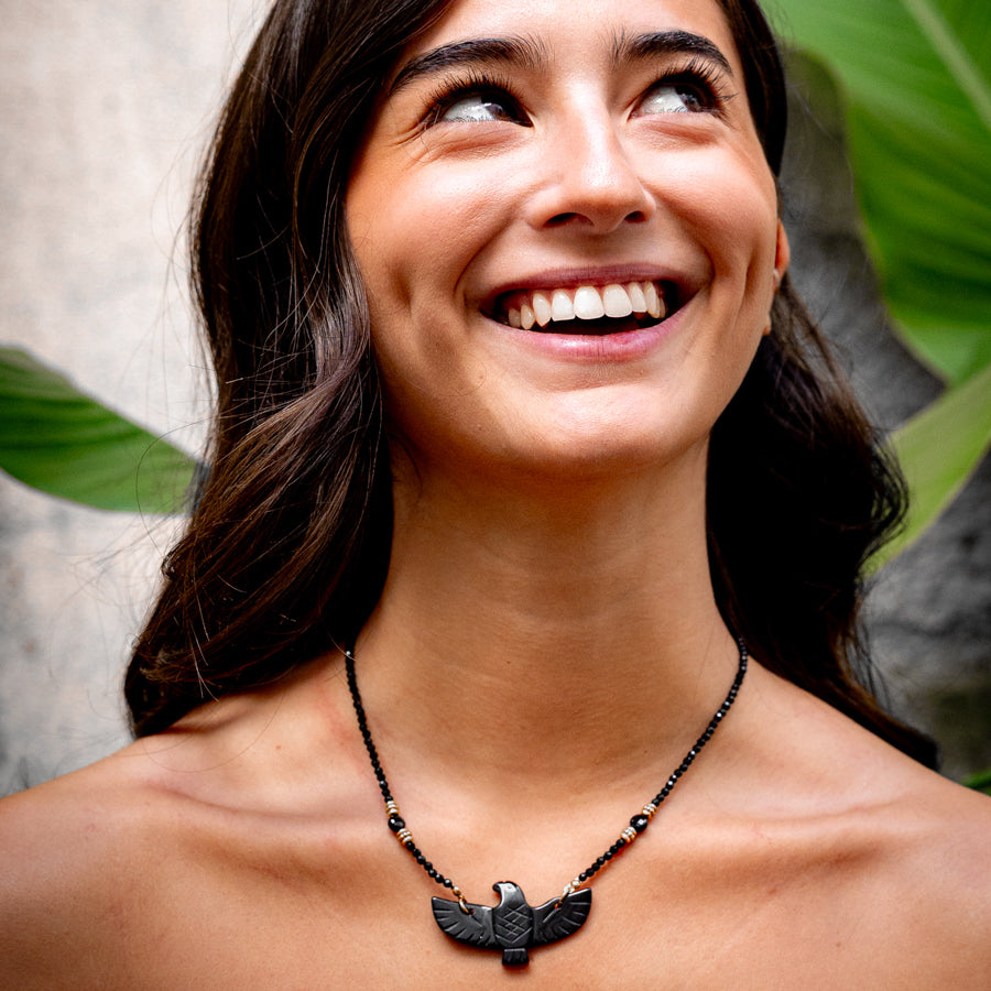 Collier aigle en obsidienne