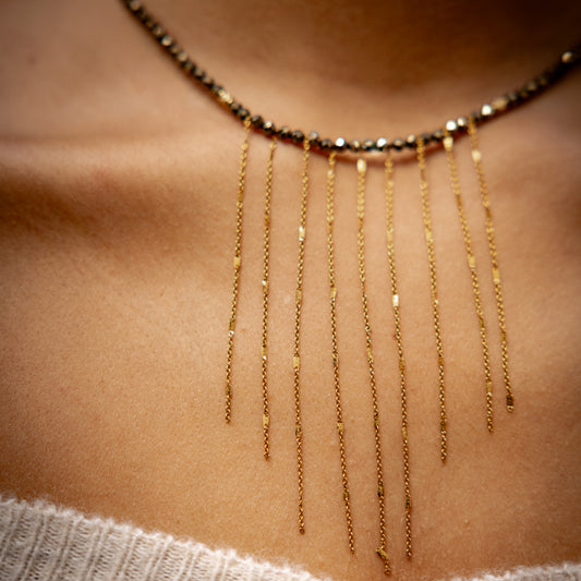 Collier perles et franges chaine