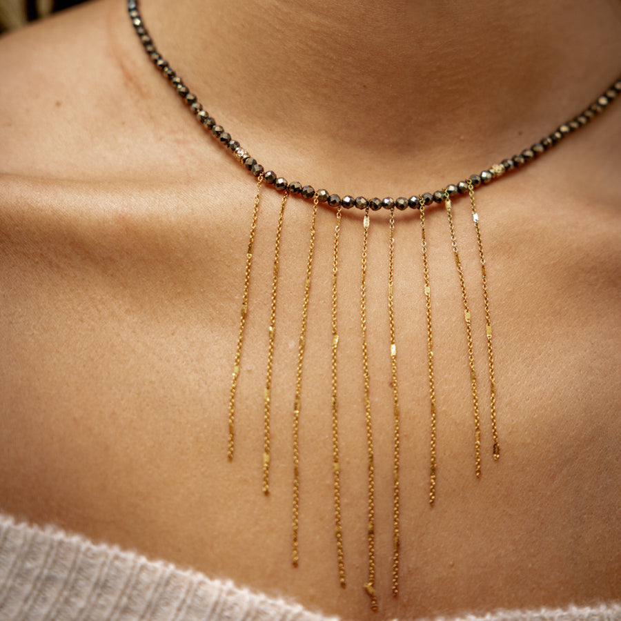 Collier perles et franges chaine