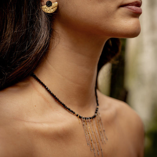 Collier onyx franges or et argent