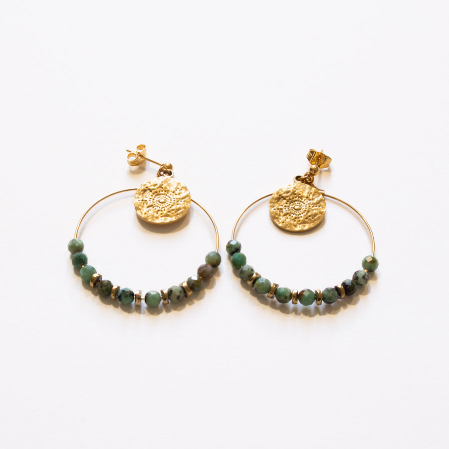 Boucles d'oreilles anneau sur puce et sequin